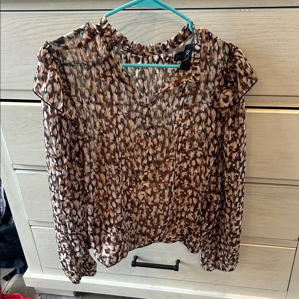 BCBGMaxAzria Brown Abstract Blouse